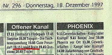 Zeitungsausschnitt der Fernsehankuendigung